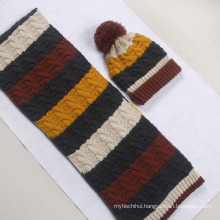 Winter fashion stripe design series knitted acrylic hat and scarf